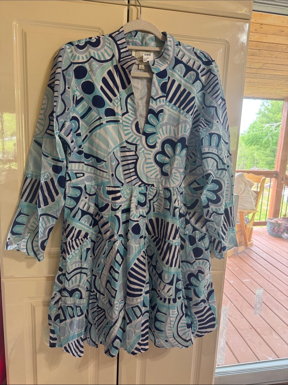 Sail to Sable Light Blue and Navy Abstract Print Dress